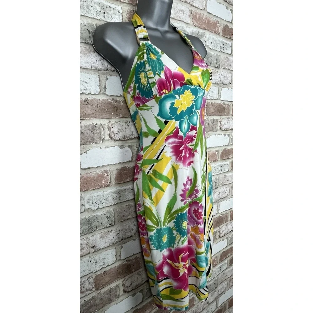 Cache Vintage 90's Tropical Floral Halter Bodycon Stretch Dress - size‎ 0